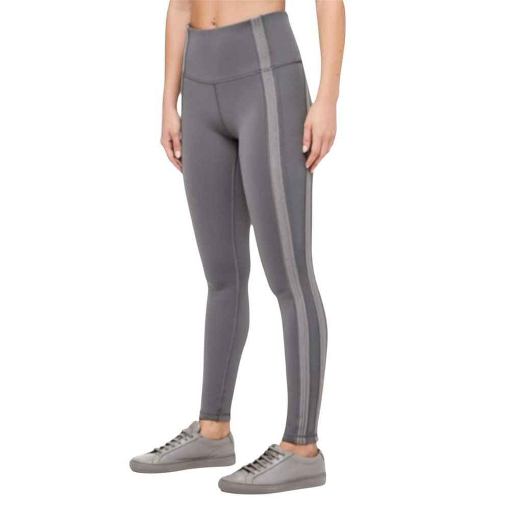 Lululemon Power Lines Pant Women's Gray Mesh Track Stripe Mid Rise Pocket. Sz 6